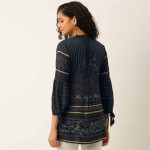 Collar Printed Tie-up Sleeves Cotton Tunic