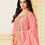 Gold-toned embroidered unstitched dress material 