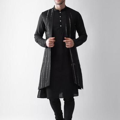 Men White Floral Printed Kurta