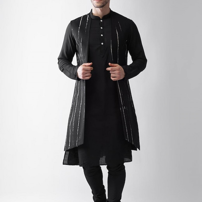 Men White Floral Printed Kurta