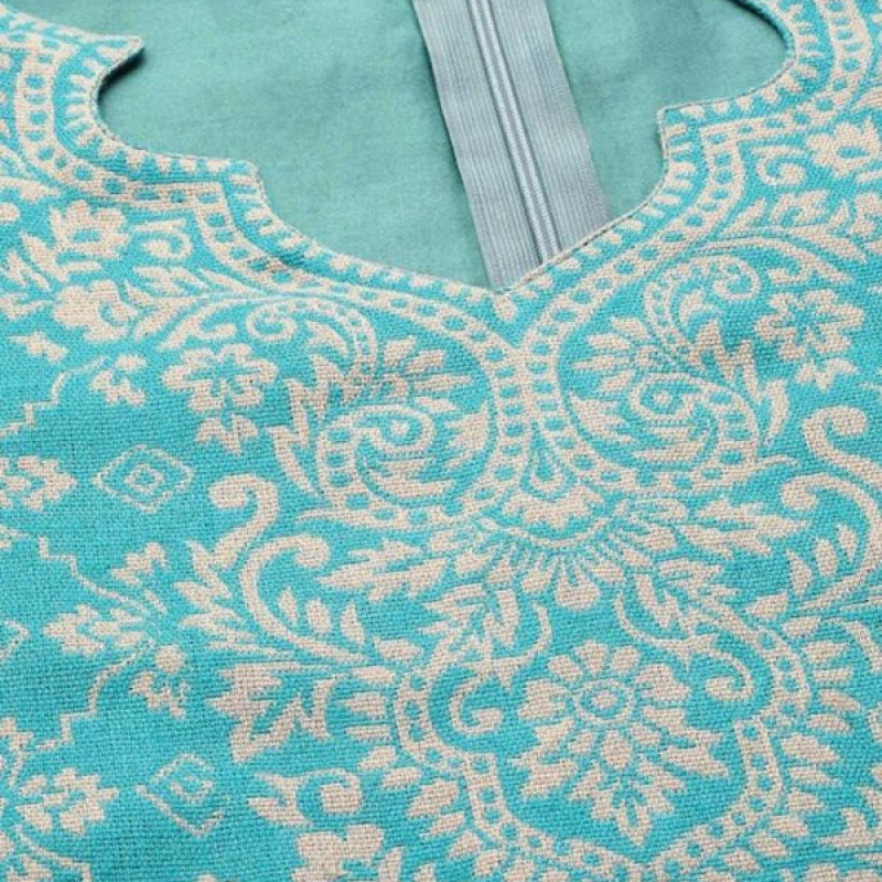 Green and beige woven design unstitched dress material