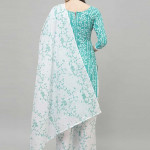 Blue and white printed unstitched dress material 