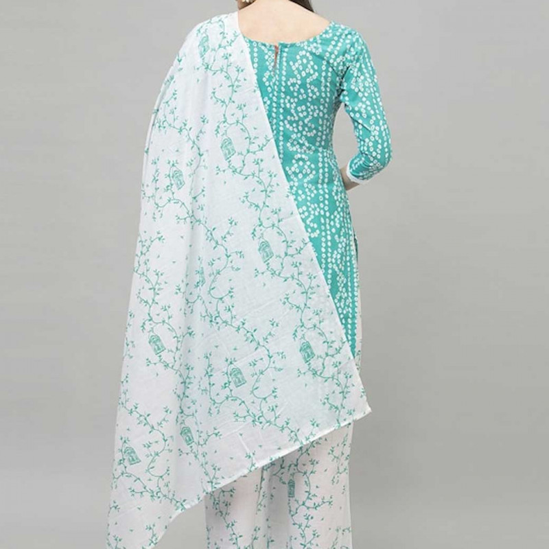 Blue and white printed unstitched dress material 