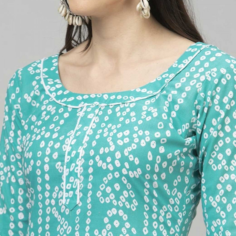 Blue and white printed unstitched dress material 