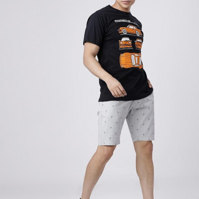 Men Grey Solid Regular Fit Shorts