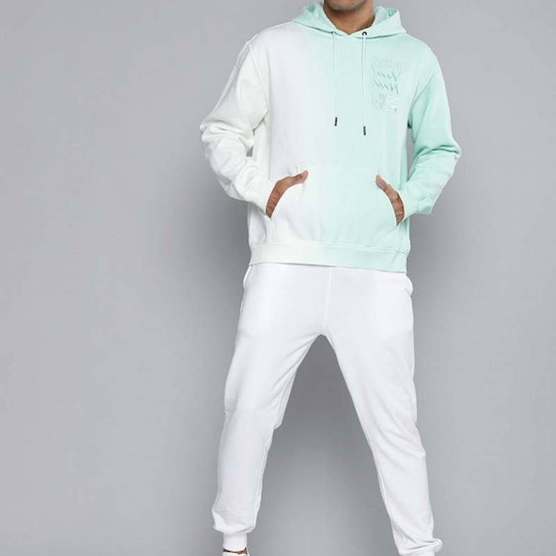 Men Sea Green Basketball Hooded Sweatshirt