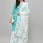 Blue and white printed unstitched dress material 